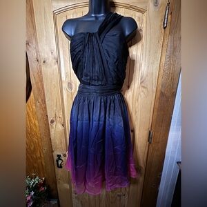 Halston Heritage Black and Purple Ombre One Shoulder Dress